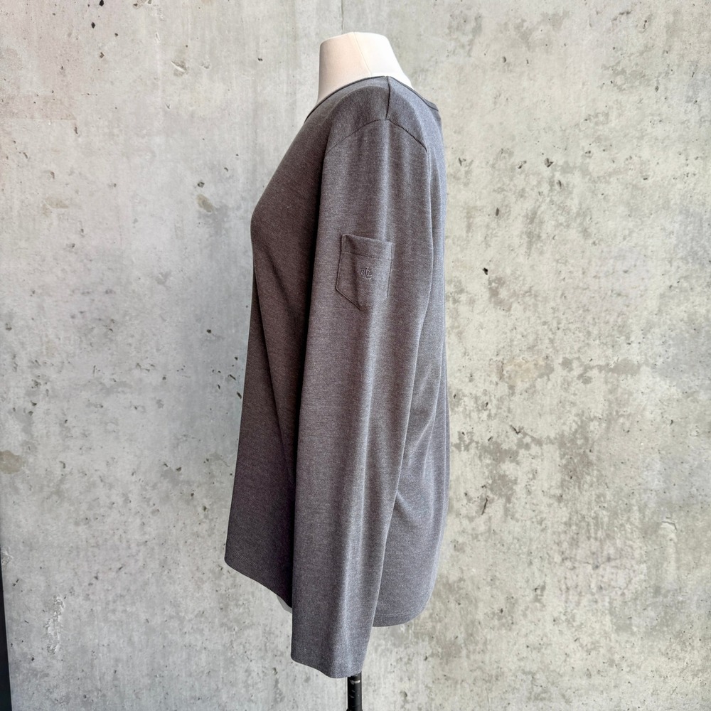 Vintage Women's Lauren Ralph Lauren XL Gray Long Sleeve Arm Cargo Pocket Tee - Picture 3 of 12
